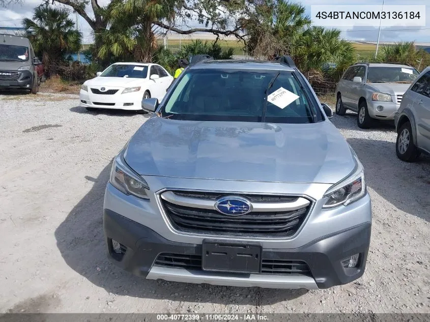 2021 Subaru Outback Limited VIN: 4S4BTANC0M3136184 Lot: 40772399