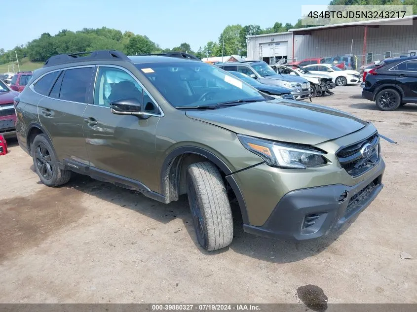 2022 Subaru Outback Onyx Edition Xt VIN: 4S4BTGJD5N3243217 Lot: 39880327