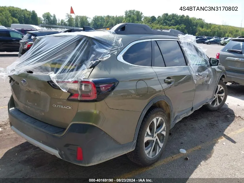 2022 Subaru Outback Limited VIN: 4S4BTANC3N3170802 Lot: 40169190