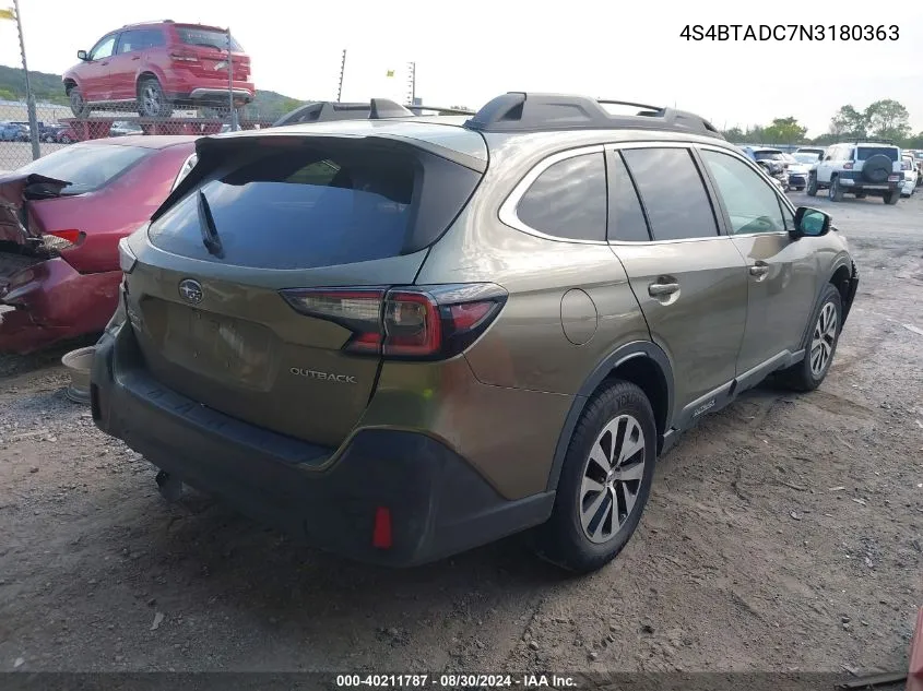 2022 Subaru Outback Premium VIN: 4S4BTADC7N3180363 Lot: 40211787