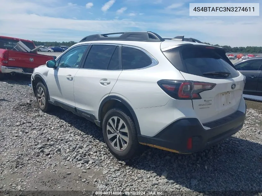 2022 Subaru Outback Premium VIN: 4S4BTAFC3N3274611 Lot: 40314805