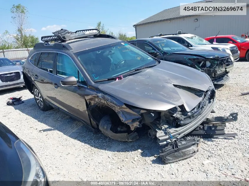 2022 Subaru Outback Premium VIN: 4S4BTADC9N3269674 Lot: 40336379