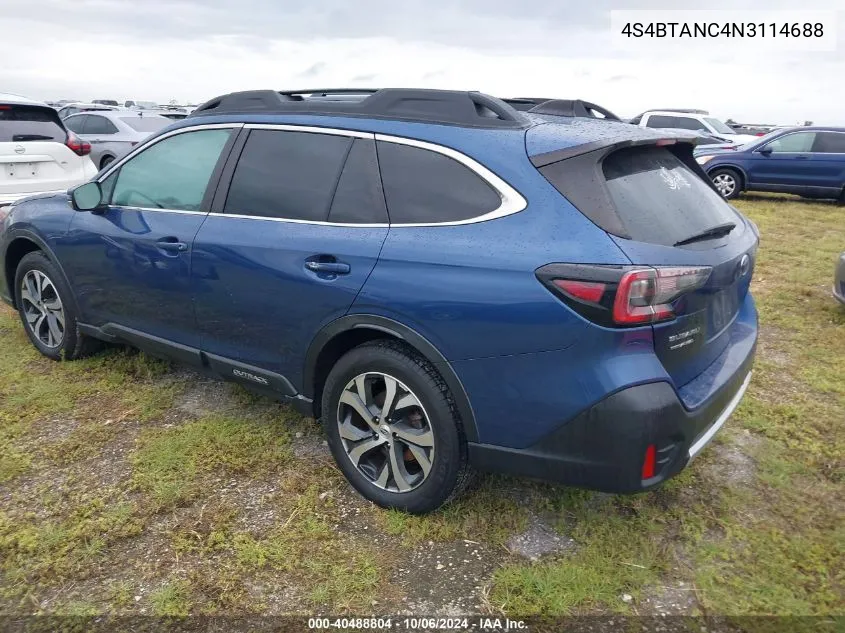 2022 Subaru Outback Limited VIN: 4S4BTANC4N3114688 Lot: 40488804