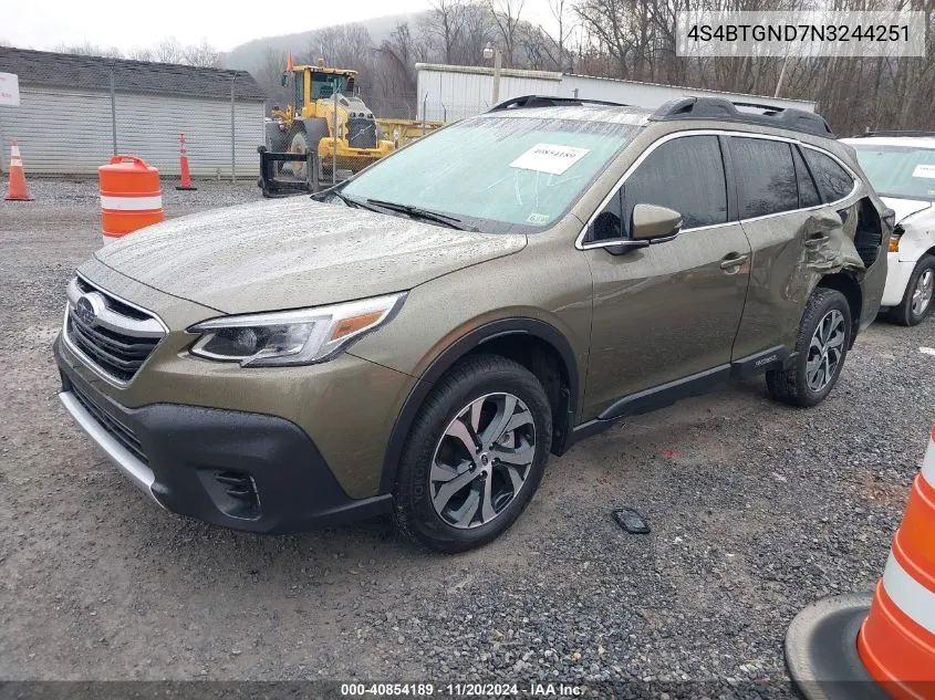 2022 Subaru Outback Limited Xt VIN: 4S4BTGND7N3244251 Lot: 40854189