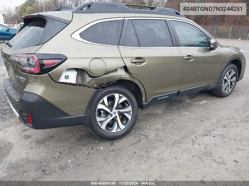 2022 Subaru Outback Limited Xt VIN: 4S4BTGND7N3244251 Lot: 40854189