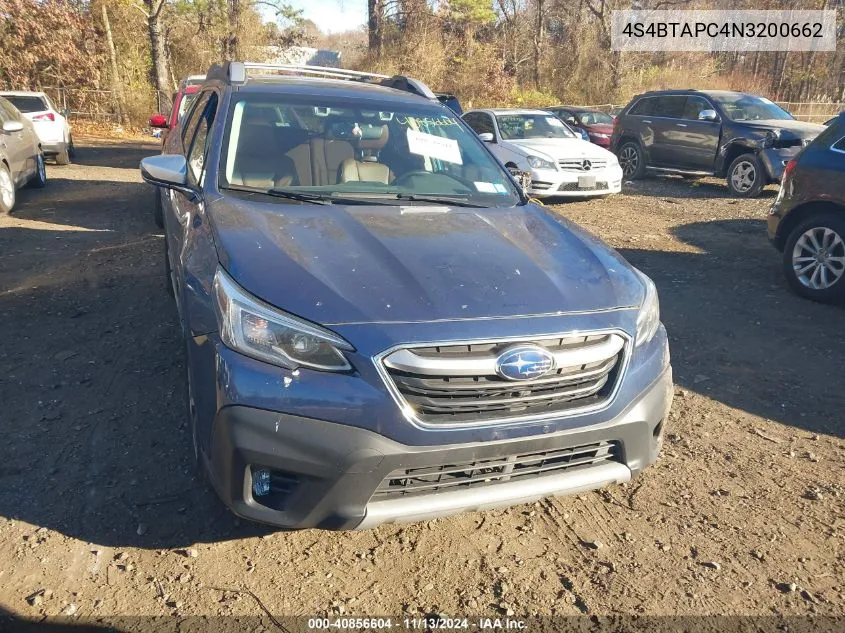 2022 Subaru Outback Touring VIN: 4S4BTAPC4N3200662 Lot: 40856604