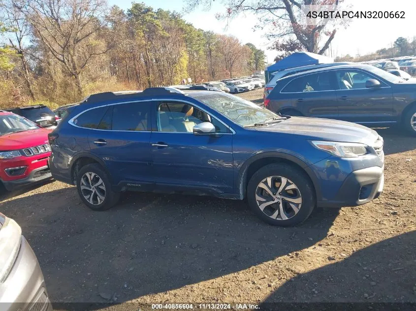 2022 Subaru Outback Touring VIN: 4S4BTAPC4N3200662 Lot: 40856604