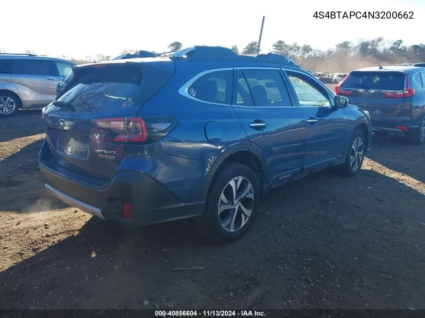 2022 Subaru Outback Touring VIN: 4S4BTAPC4N3200662 Lot: 40856604