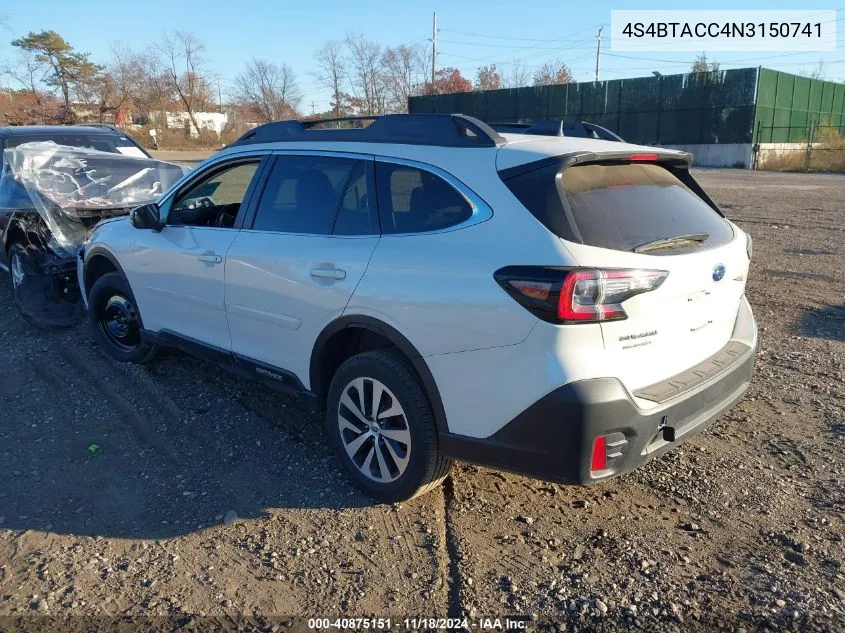 2022 Subaru Outback Premium VIN: 4S4BTACC4N3150741 Lot: 40875151