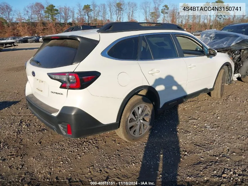 2022 Subaru Outback Premium VIN: 4S4BTACC4N3150741 Lot: 40875151