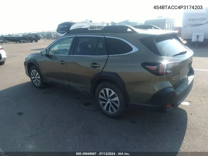 2023 Subaru Outback Premium VIN: 4S4BTACC4P3174203 Lot: 39849867