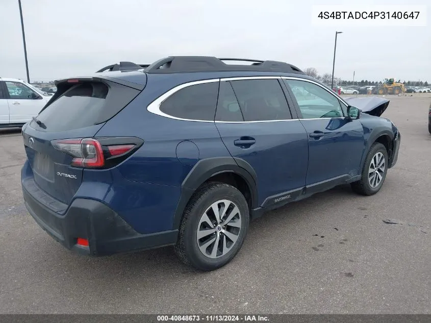 2023 Subaru Outback Premium VIN: 4S4BTADC4P3140647 Lot: 40848673