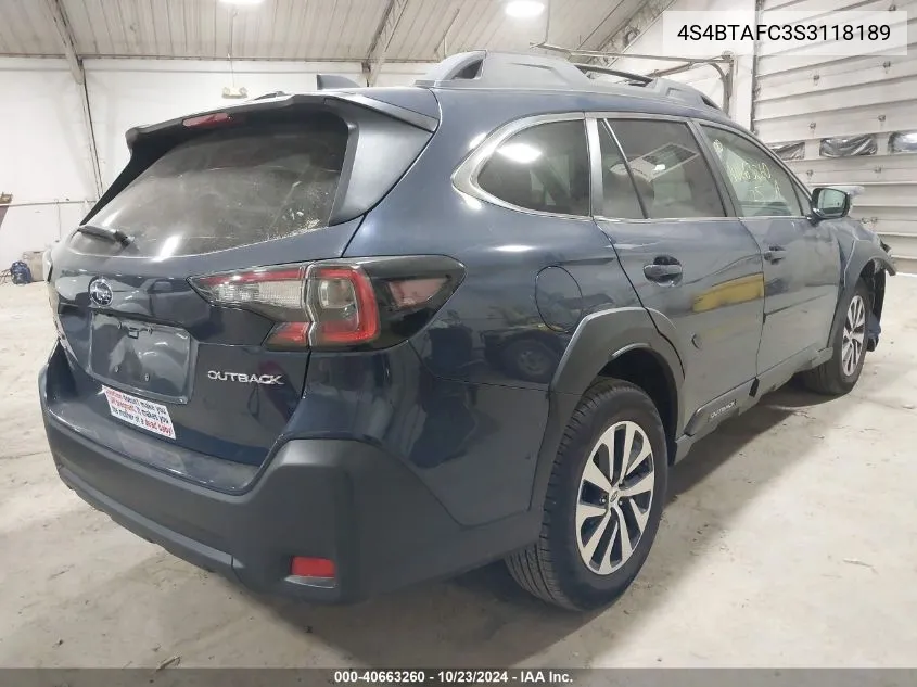 2025 Subaru Outback Premium VIN: 4S4BTAFC3S3118189 Lot: 40663260