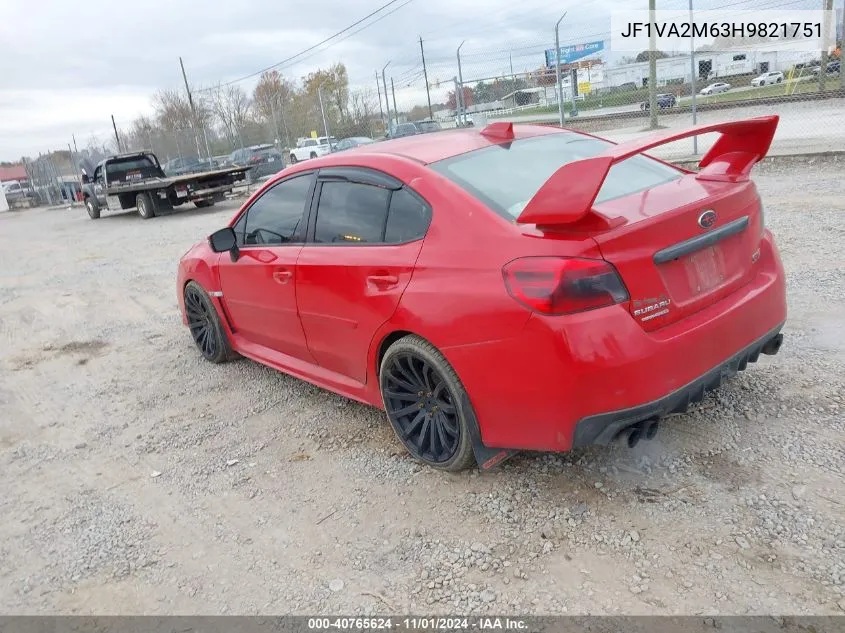 2017 Subaru Wrx Sti VIN: JF1VA2M63H9821751 Lot: 40765624