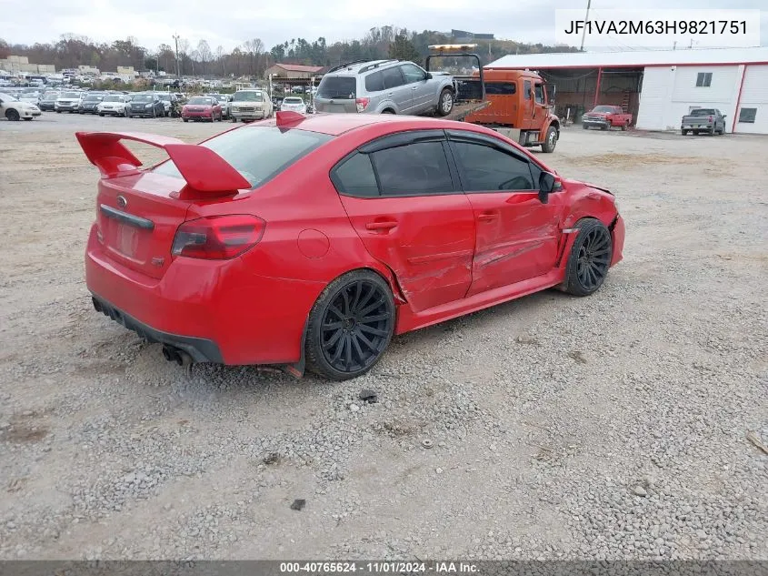 2017 Subaru Wrx Sti VIN: JF1VA2M63H9821751 Lot: 40765624