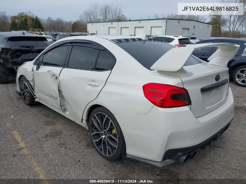 2020 Subaru Wrx Sti VIN: JF1VA2E64L9816825 Lot: 40839415