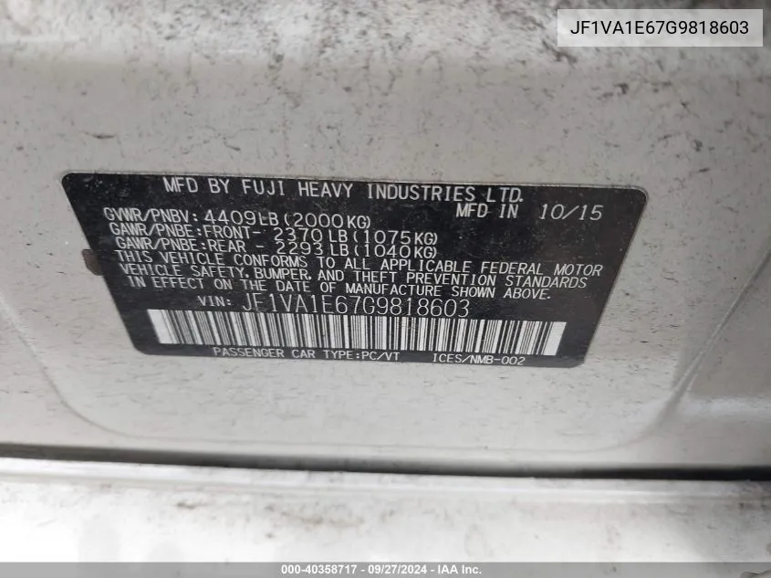 JF1VA1E67G9818603 2016 Subaru Wrx Premium