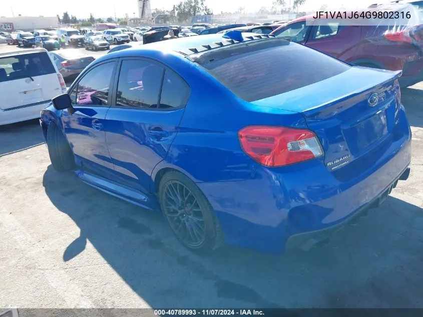 2016 Subaru Wrx Limited VIN: JF1VA1J64G9802316 Lot: 40789993