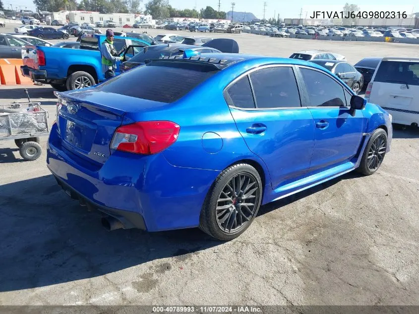 2016 Subaru Wrx Limited VIN: JF1VA1J64G9802316 Lot: 40789993