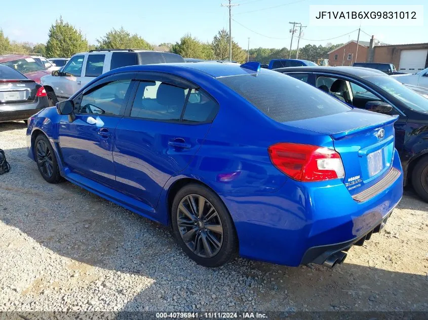 2016 Subaru Wrx VIN: JF1VA1B6XG9831012 Lot: 40796941