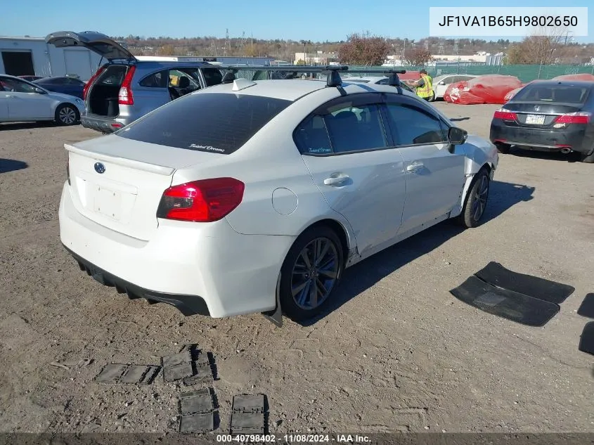 2017 Subaru Wrx VIN: JF1VA1B65H9802650 Lot: 40798402