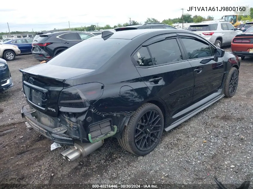 2018 Subaru Wrx VIN: JF1VA1A61J9800160 Lot: 40216446