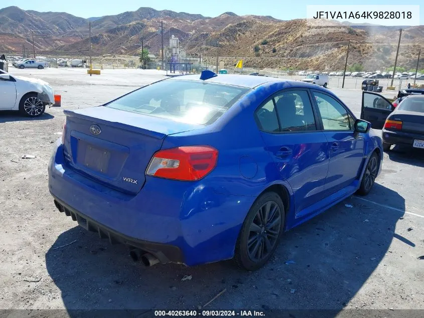 2019 Subaru Wrx VIN: JF1VA1A64K9828018 Lot: 40263640