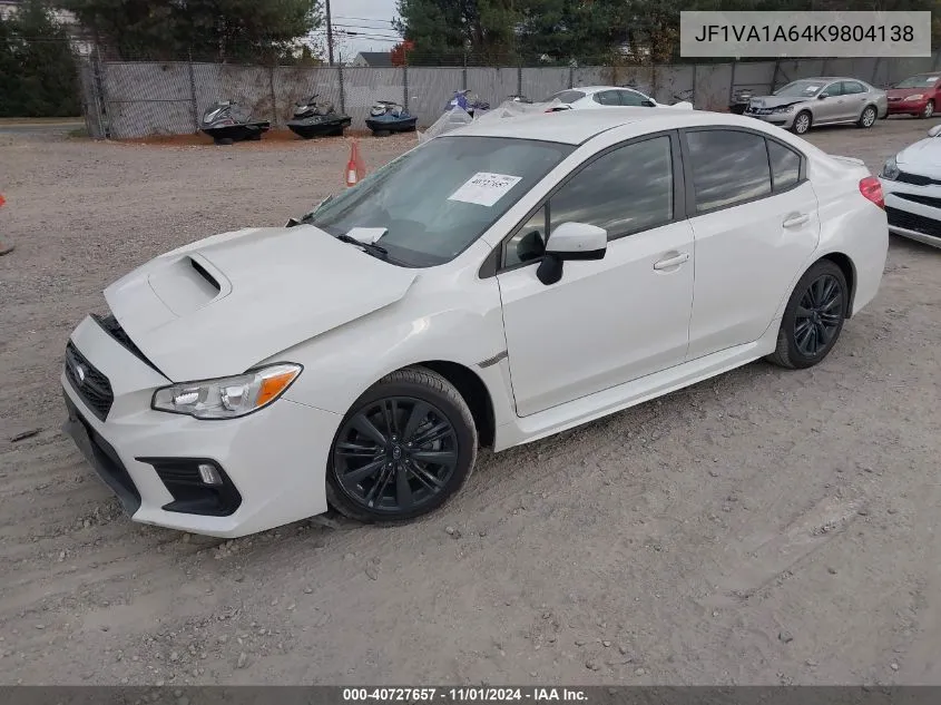 2019 Subaru Wrx VIN: JF1VA1A64K9804138 Lot: 40727657