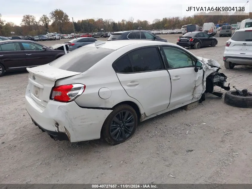 2019 Subaru Wrx VIN: JF1VA1A64K9804138 Lot: 40727657