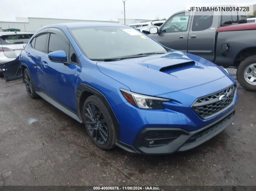 2022 Subaru Wrx Premium VIN: JF1VBAH61N8014728 Lot: 40806078