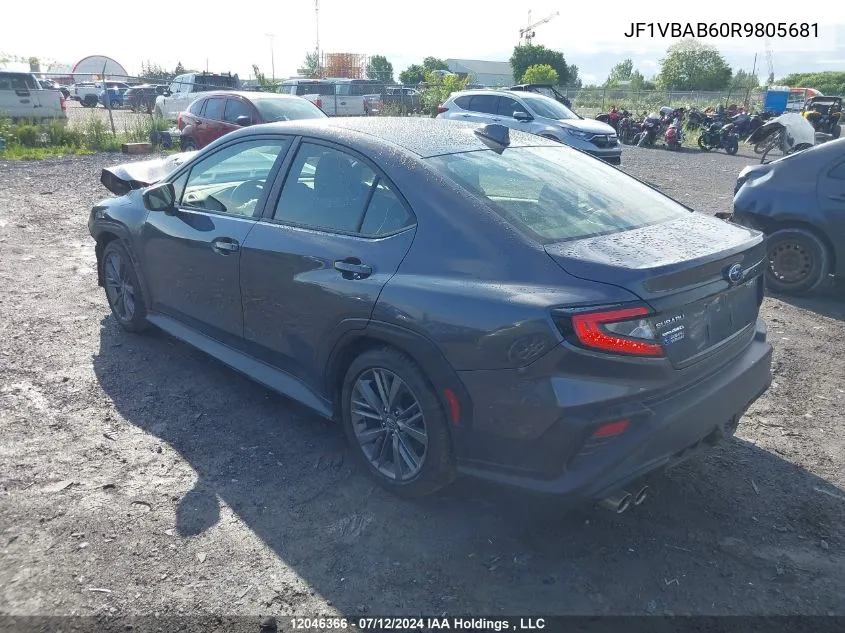 2024 Subaru Wrx VIN: JF1VBAB60R9805681 Lot: 12046366