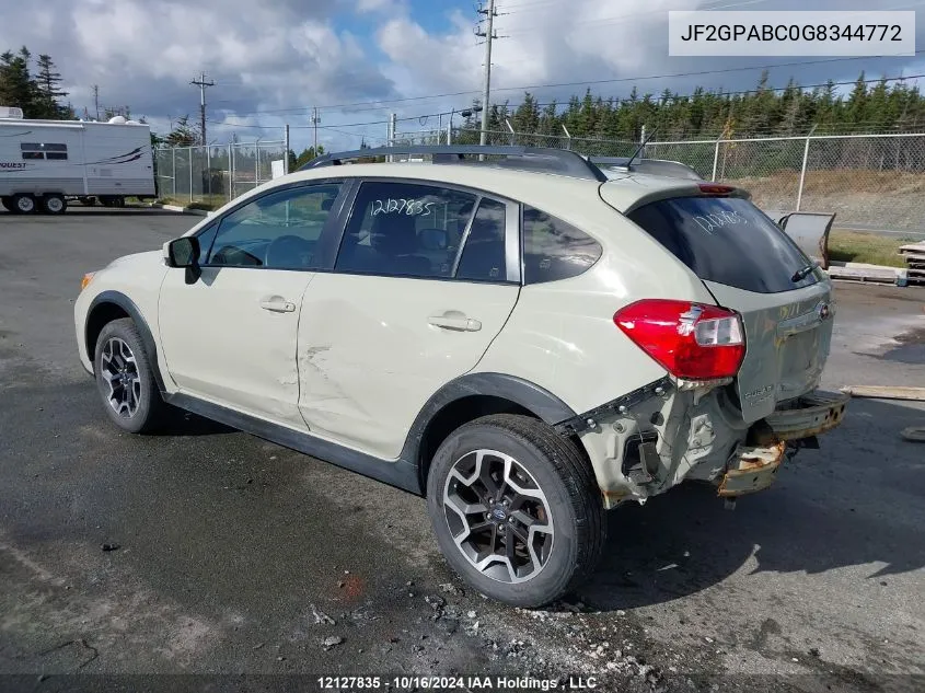 2016 Subaru Crosstrek VIN: JF2GPABC0G8344772 Lot: 12127835