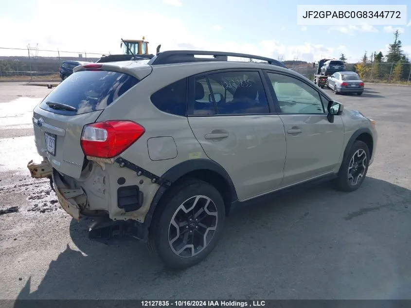 2016 Subaru Crosstrek VIN: JF2GPABC0G8344772 Lot: 12127835