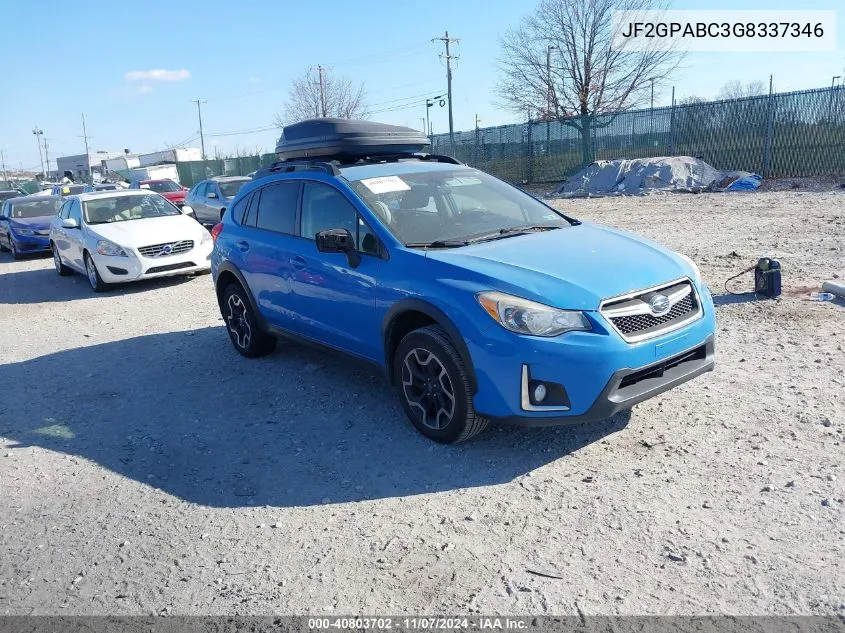 2016 Subaru Crosstrek 2.0I Premium VIN: JF2GPABC3G8337346 Lot: 40803702