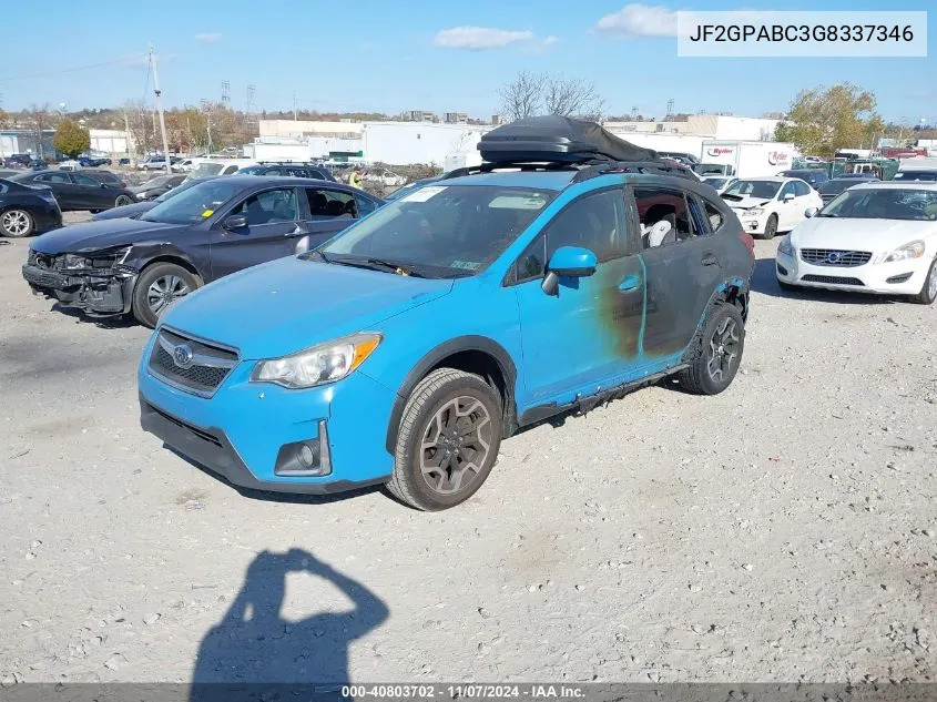 2016 Subaru Crosstrek 2.0I Premium VIN: JF2GPABC3G8337346 Lot: 40803702