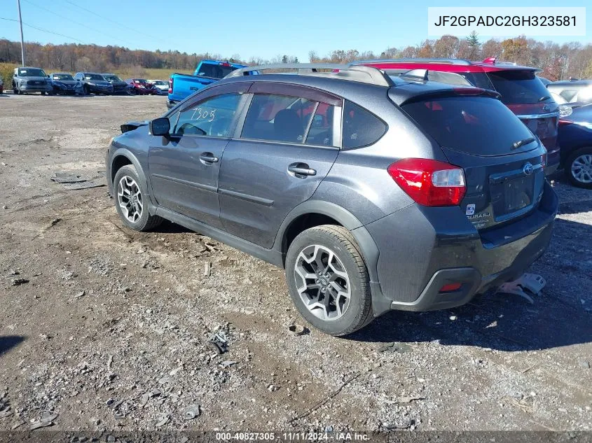 2016 Subaru Crosstrek 2.0I Premium VIN: JF2GPADC2GH323581 Lot: 40827305