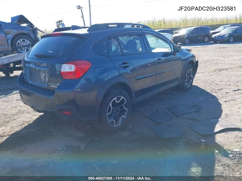 2016 Subaru Crosstrek 2.0I Premium VIN: JF2GPADC2GH323581 Lot: 40827305