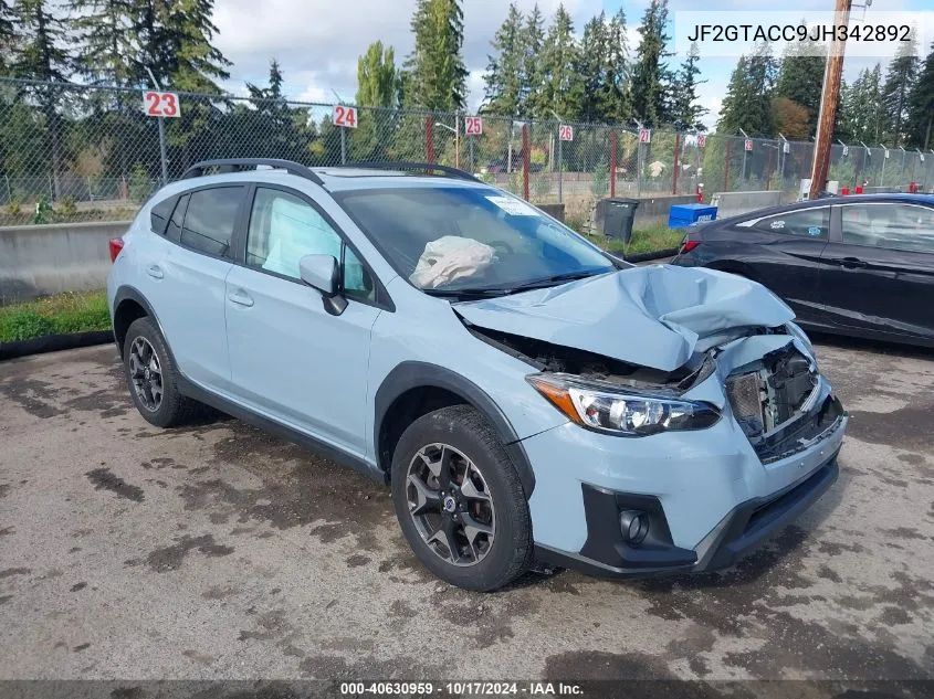 2018 Subaru Crosstrek 2.0I Premium VIN: JF2GTACC9JH342892 Lot: 40630959