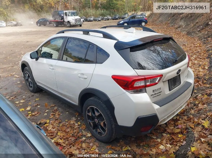 2018 Subaru Crosstrek 2.0I Premium VIN: JF2GTABC2JH316961 Lot: 40679635