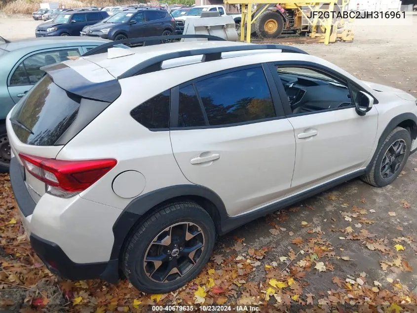 2018 Subaru Crosstrek 2.0I Premium VIN: JF2GTABC2JH316961 Lot: 40679635