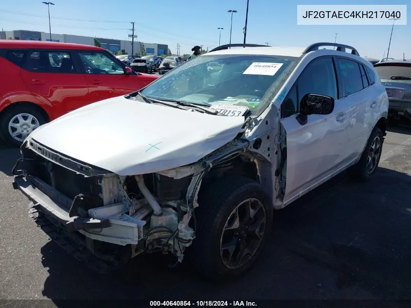 JF2GTAEC4KH217040 2019 Subaru Crosstrek 2.0I Premium