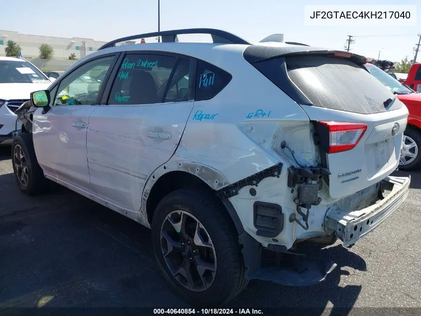 JF2GTAEC4KH217040 2019 Subaru Crosstrek 2.0I Premium