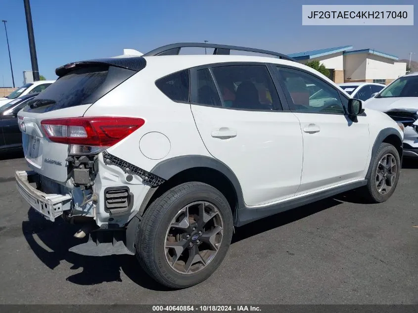 2019 Subaru Crosstrek 2.0I Premium VIN: JF2GTAEC4KH217040 Lot: 40640854