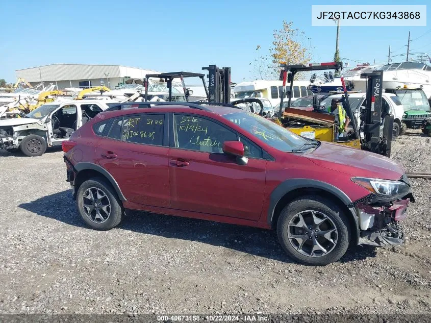 2019 Subaru Crosstrek 2.0I Premium VIN: JF2GTACC7KG343868 Lot: 40673158