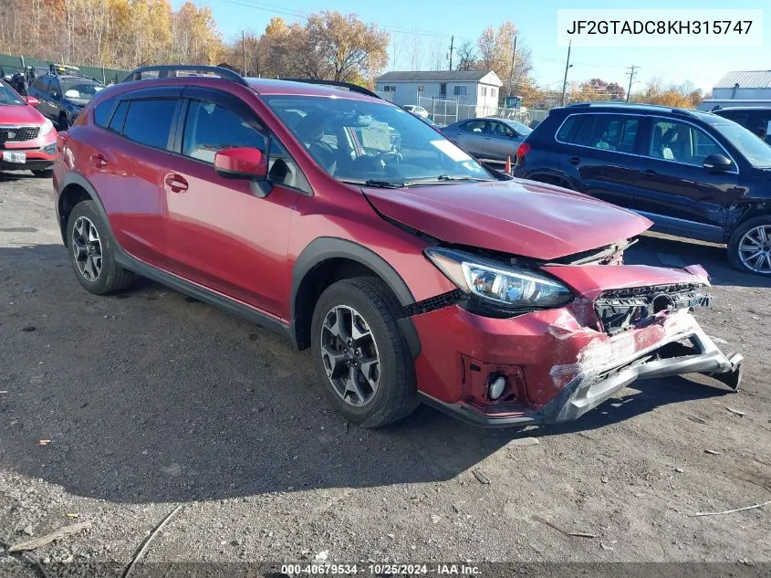 2019 Subaru Crosstrek 2.0I Premium VIN: JF2GTADC8KH315747 Lot: 40679534