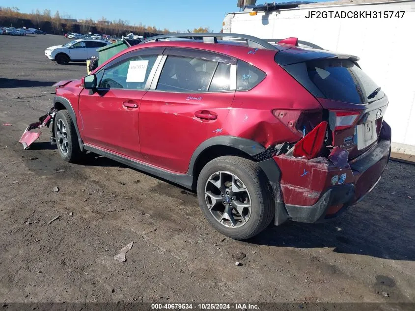 2019 Subaru Crosstrek 2.0I Premium VIN: JF2GTADC8KH315747 Lot: 40679534