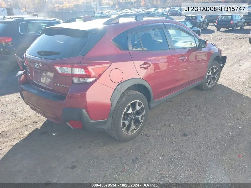 2019 Subaru Crosstrek 2.0I Premium VIN: JF2GTADC8KH315747 Lot: 40679534