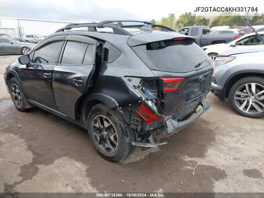 2019 Subaru Crosstrek 2.0I Premium VIN: JF2GTACC4KH331784 Lot: 40725360