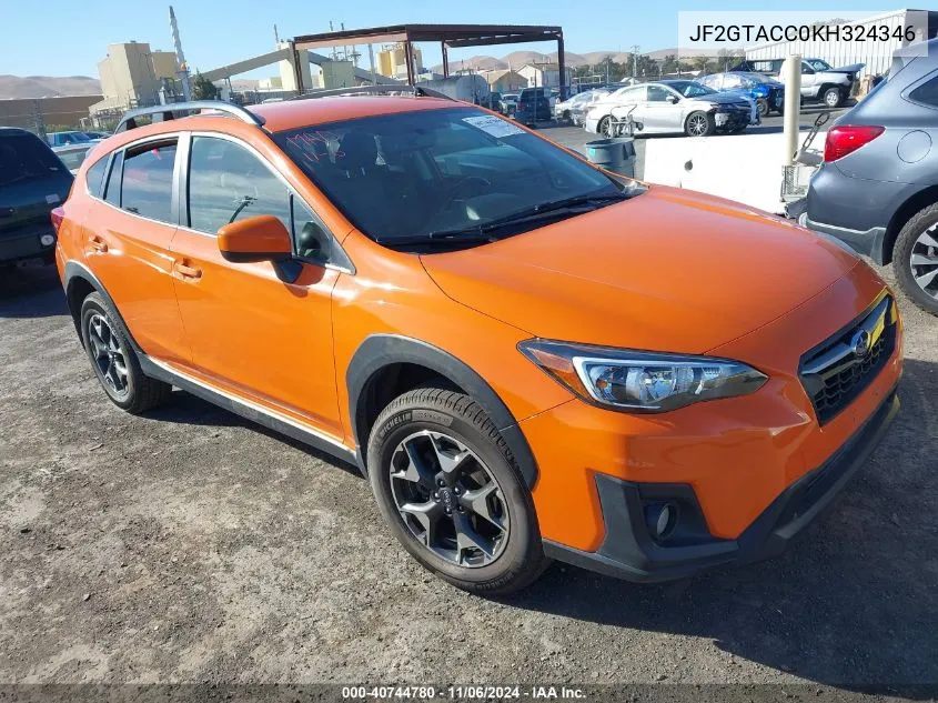 2019 Subaru Crosstrek 2.0I Premium VIN: JF2GTACC0KH324346 Lot: 40744780