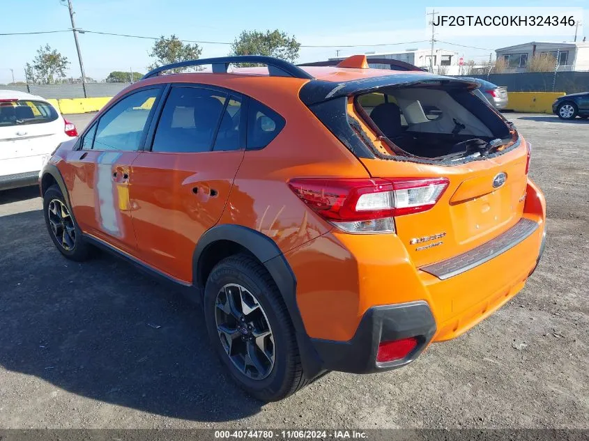 2019 Subaru Crosstrek 2.0I Premium VIN: JF2GTACC0KH324346 Lot: 40744780